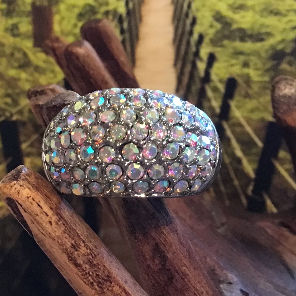 Beautiful crystal ring shines with colors of the rainbow